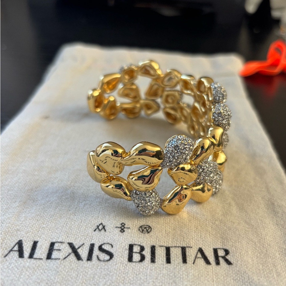Alexis Bittar Gold and Crystal Pavé Linked Open Cuff Braceletz - Picture 12 of 13